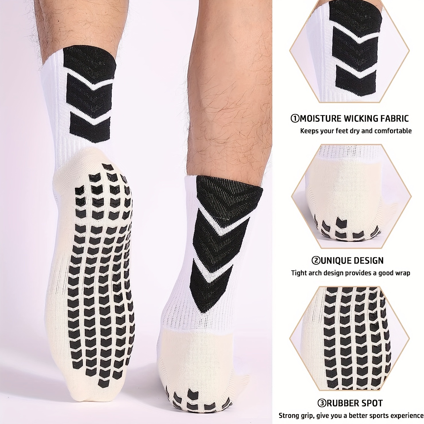 3 Pairs Men's Grip Socks Soccer Non Slip Socks Football Sock with Grip Pads  