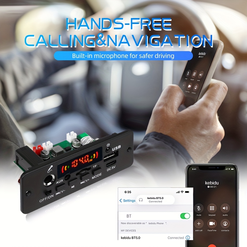 Acheter 2*80W bricolage amplificateur numérique MP3 carte décodeur DC 8-24V  Bluetooth 5.0 voiture MP3 lecteur de musique haut-parleur voiture FM Radio  USB TF Module d'enregistrement