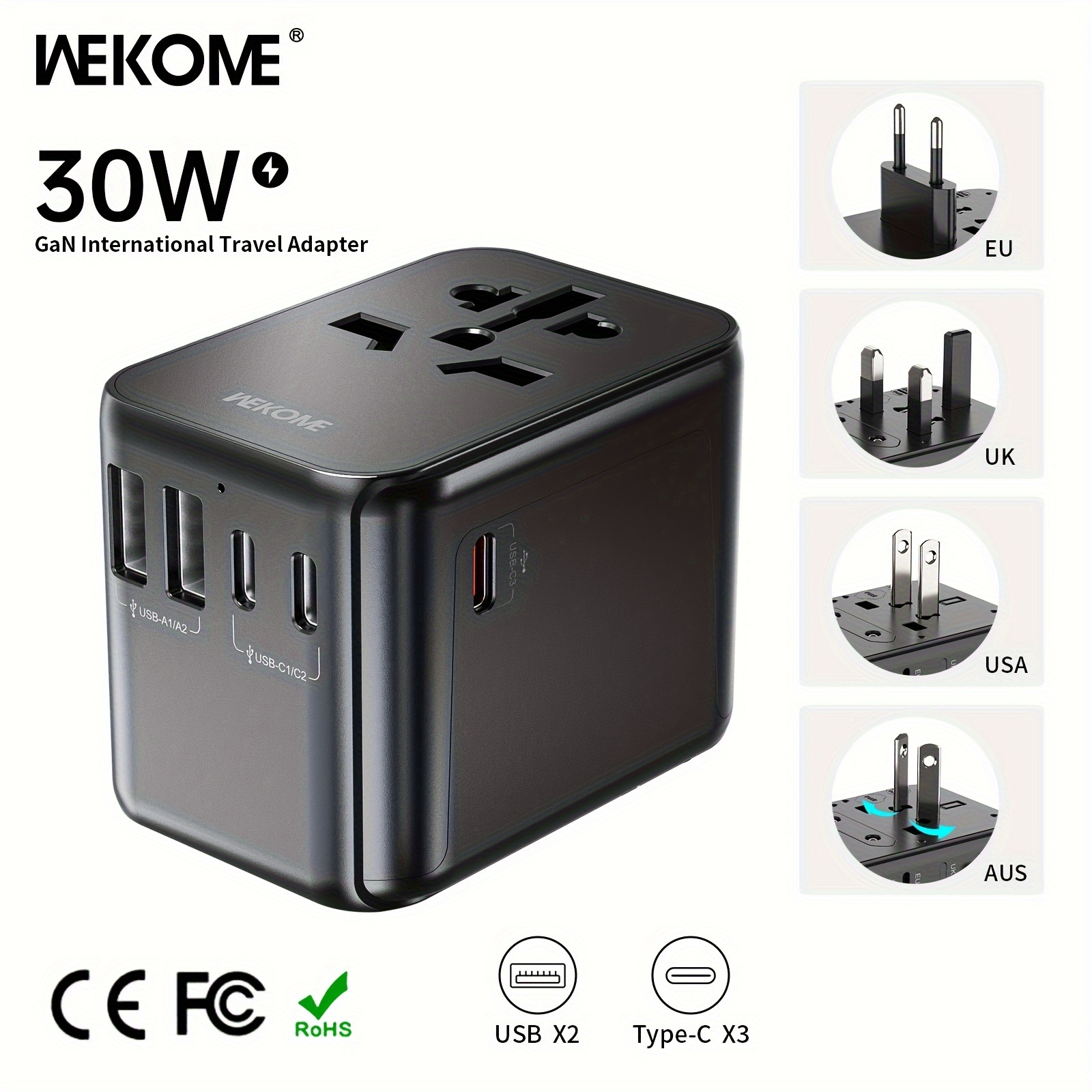 Adaptateur Prise Australie Aus Adaptateur Chinois Avec 3 Ports Usb Et 1  Type C, Européenne 2