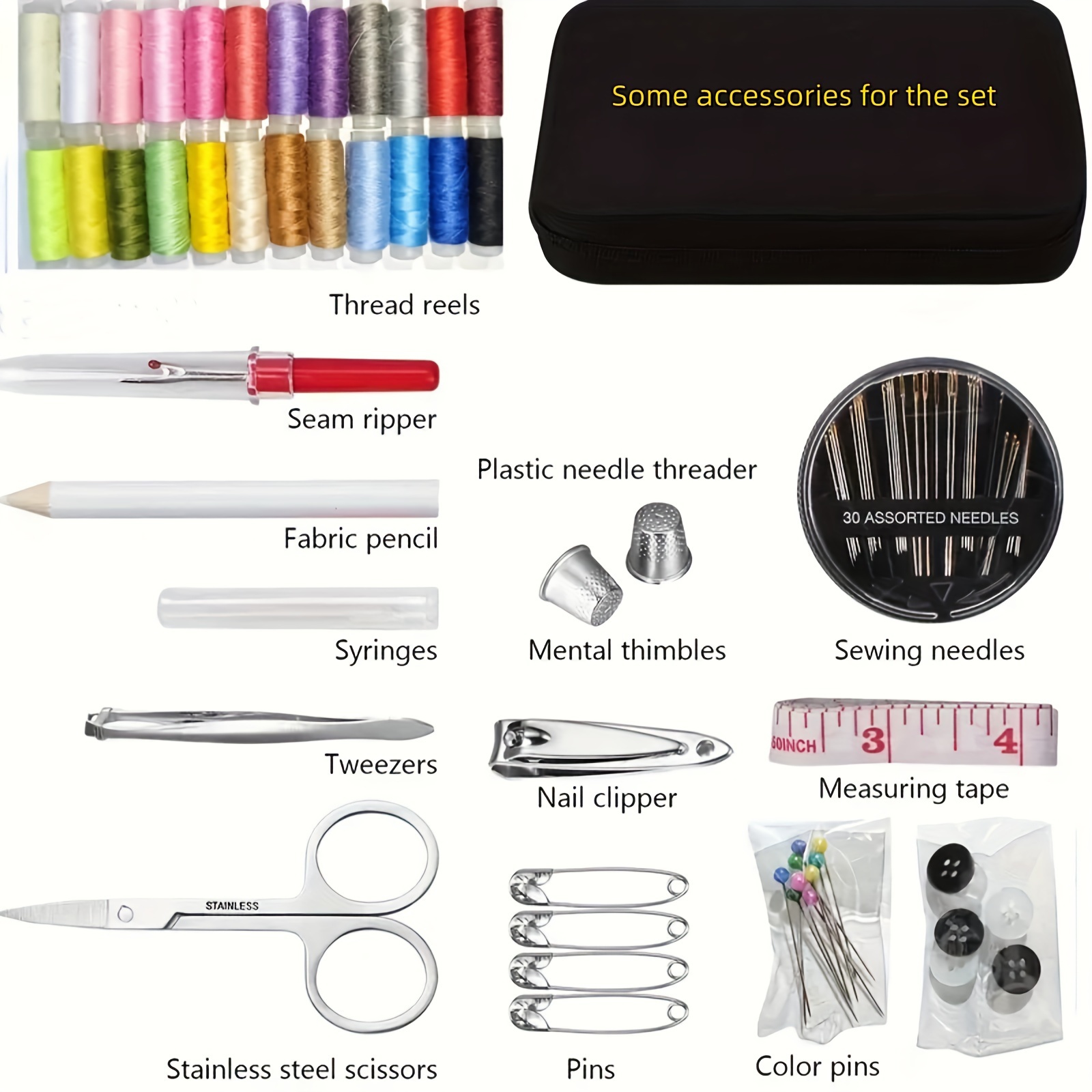 Sewing Kit Thread Scissors Needles Thimbles Tape Measure - Temu