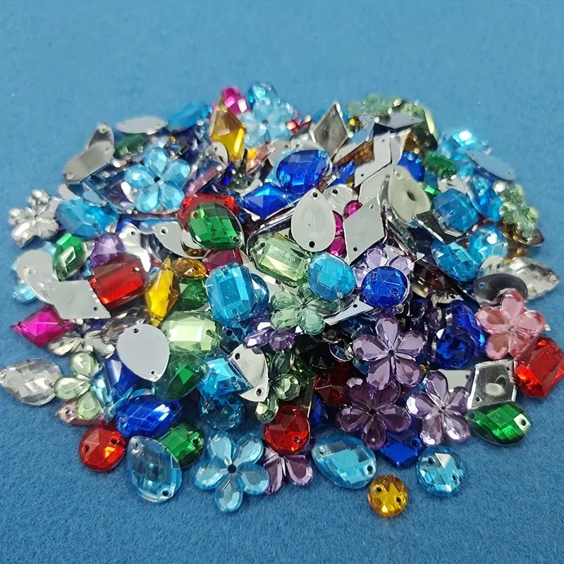 100/120pcs, Mixed Shapes Sew-on Acrylic Rhinestones Clothing Bags Shoes  Decorations DIY Handmade Accessories, Embroidery Applique Iron On Heat  Patche