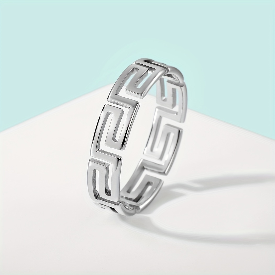 Men's Stainless Steel Geometric Pattern Stacking Rings