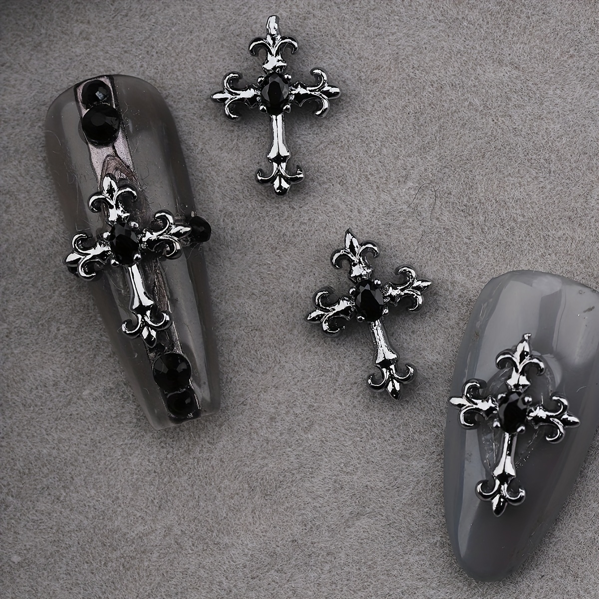 60 Pcs Cross Nail Art Charm Decoration Saturn Shape 3D Silver Metal Cross  Nail Charms Punk Vintage Nail Accessories for Women DIY Nail Designs