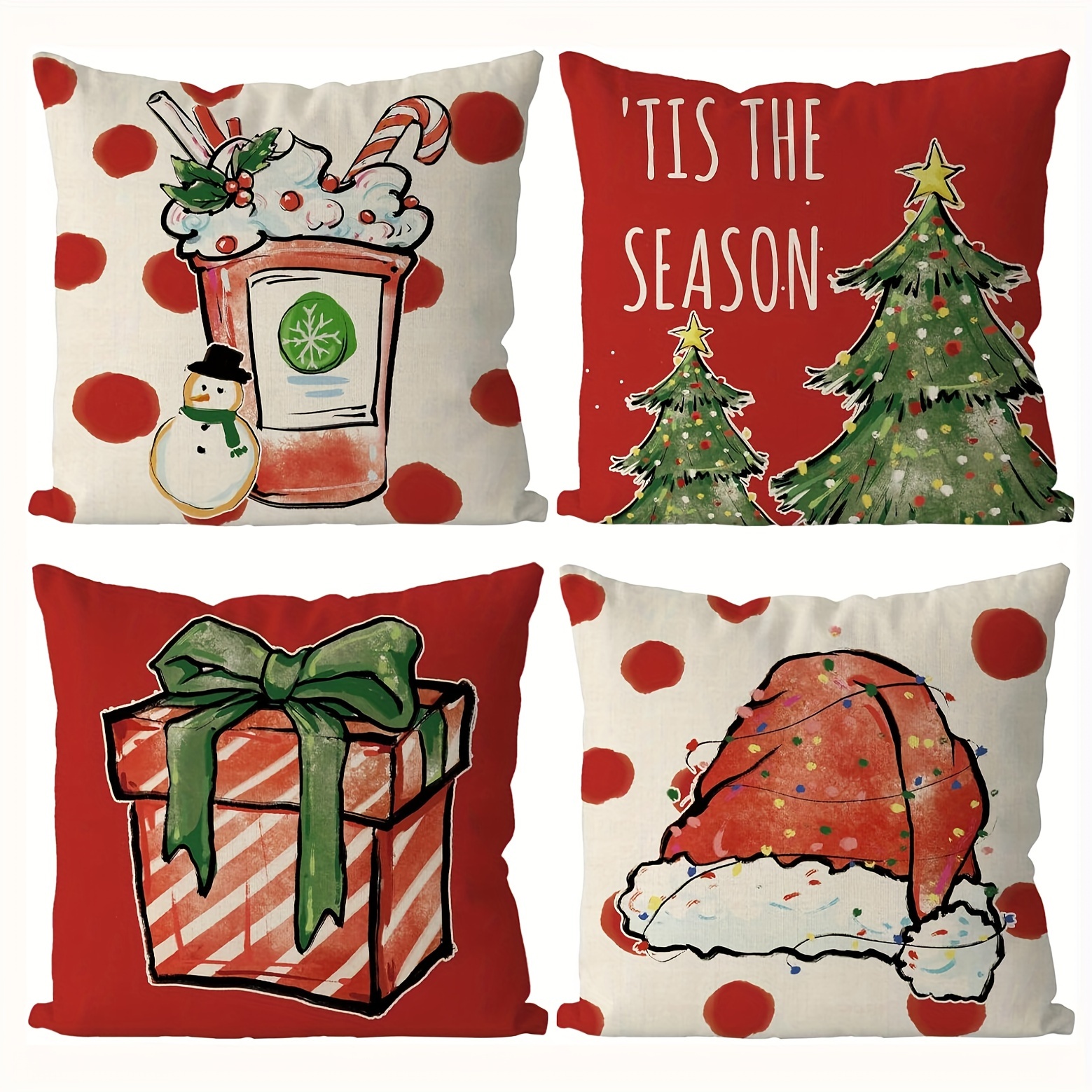 4pcs Fundas De Almohada Navideñas 18x18 Pulgadas, Árbol De Navidad