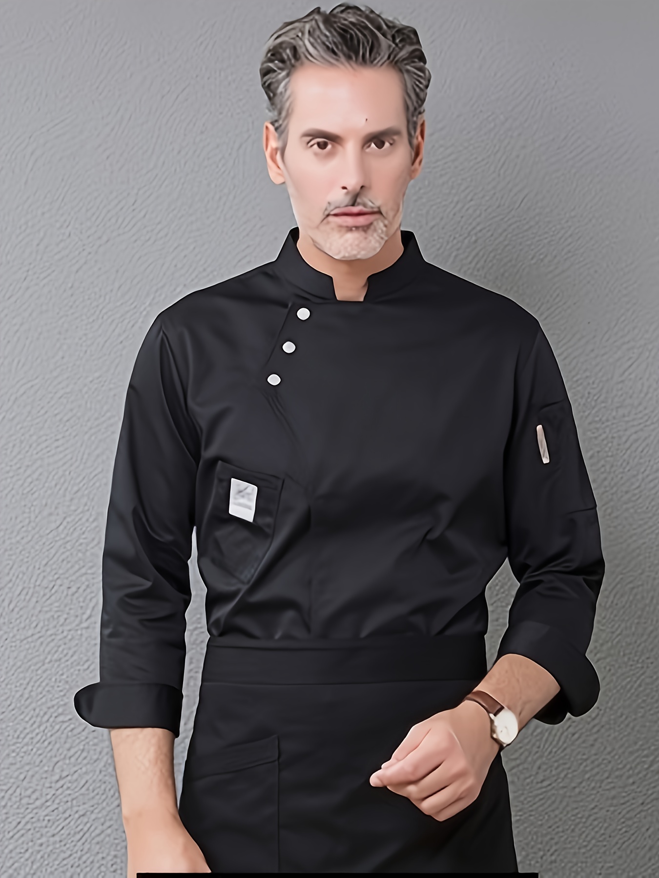 Men's Cooking Chef Shirt Coat Kitchen Wear Solid Button Up Clothes