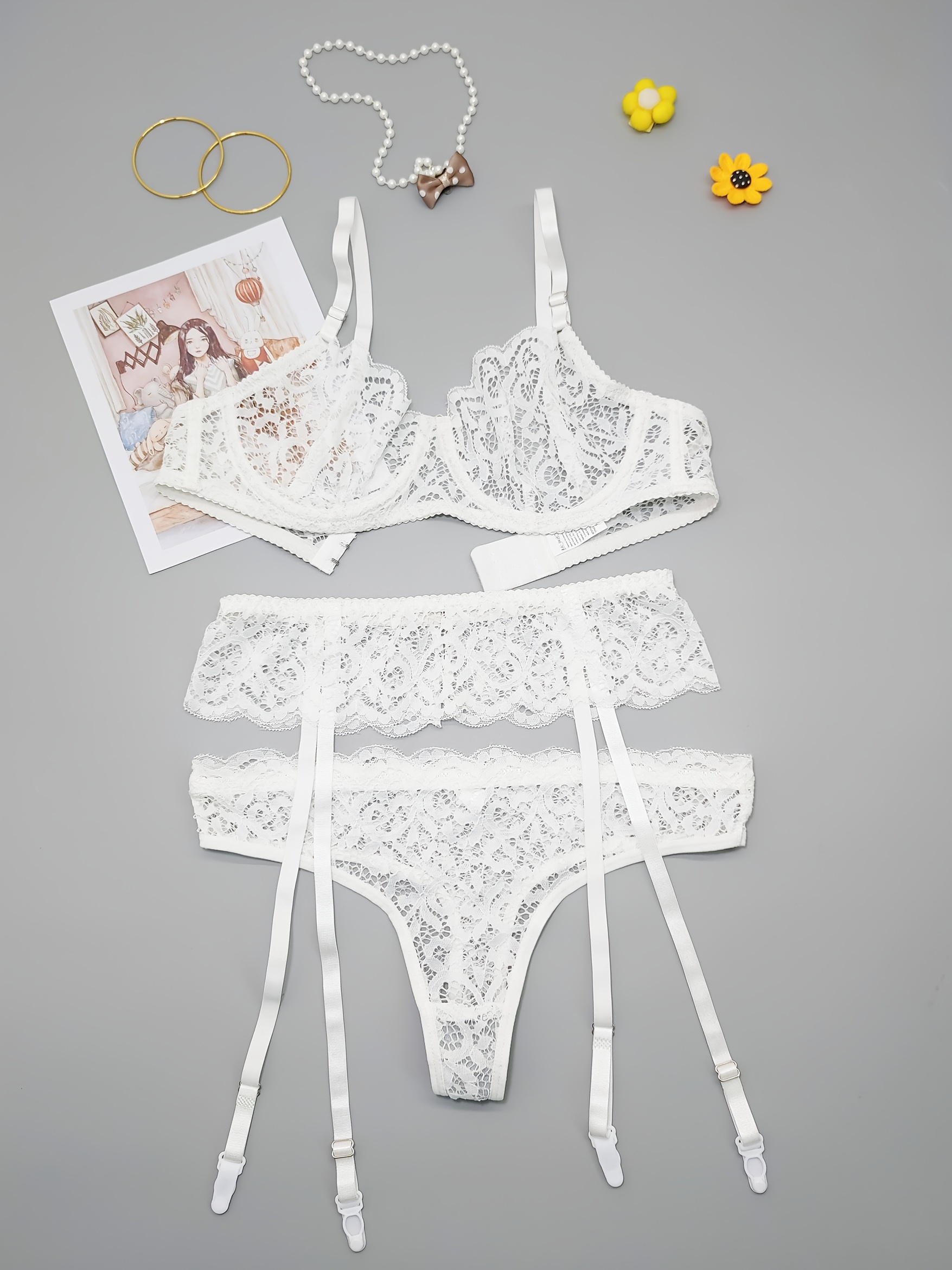Sexy Sultry Floral Lace Lingerie Set Sheer Unlined Bra - Temu Austria