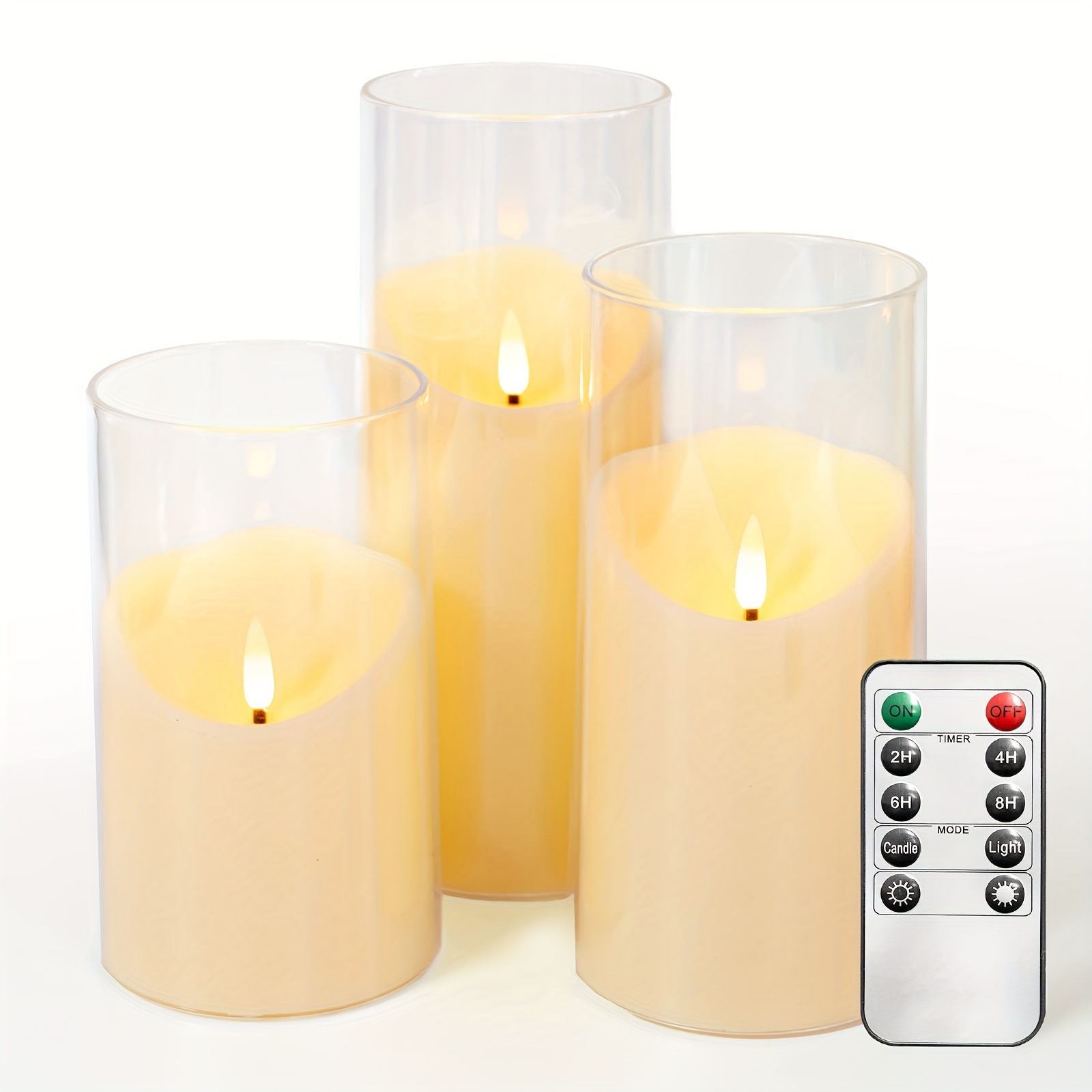 Vela Led Efecto Llama, Velas Led con Mando a Distancia y Temporizador, Set  de 3 Verdadera Cera Velas Sin Llama, 10 cm/12.5 cm/15 cm de Alto (3 * Pilas  AAA) : : Iluminación