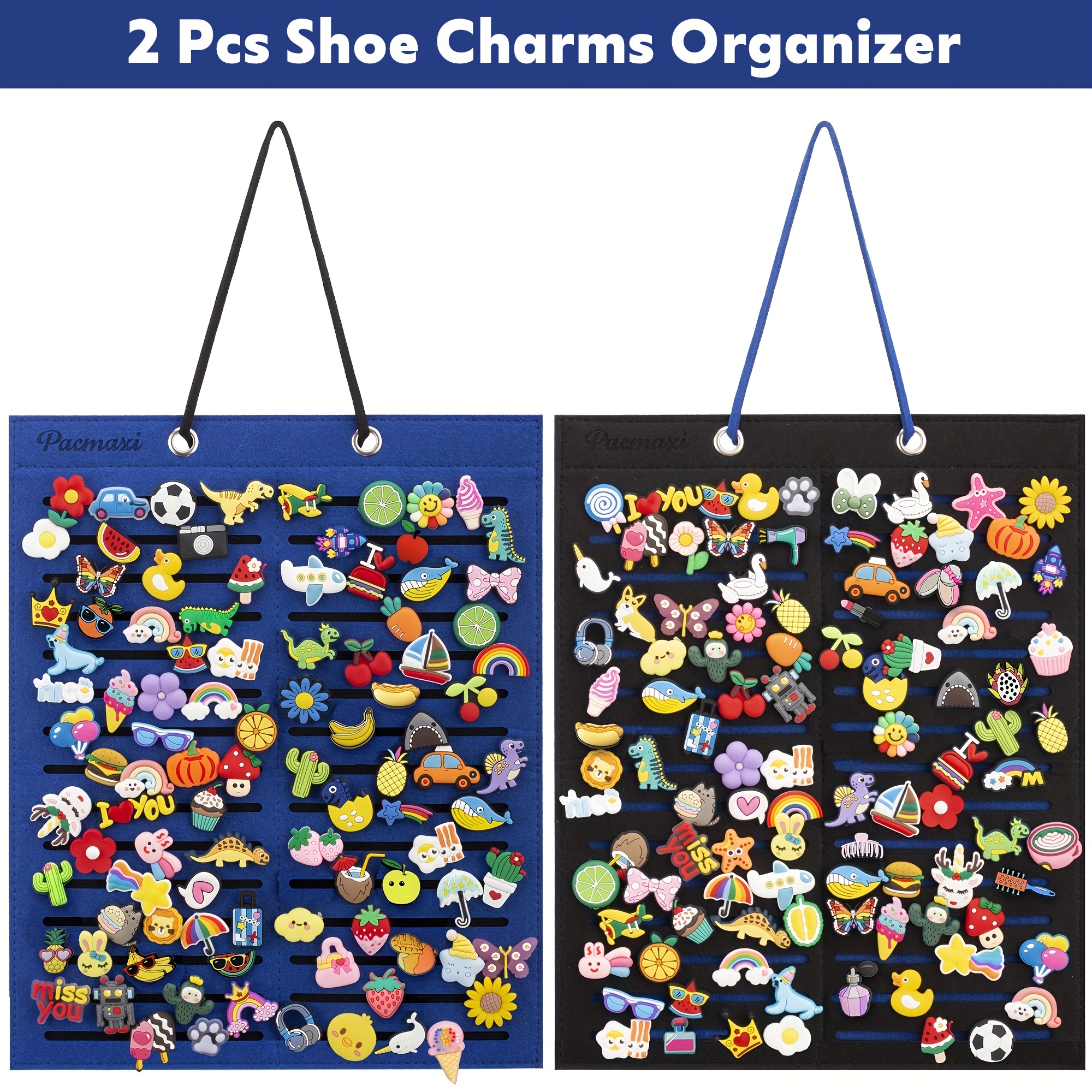 Pacmaxi Shoe Charms Organizer, Hanging Shoe Charm Holder with 180 Holes,  Portable Shoe Decoration Croc Charms Display Stand, Wall Mounted Display