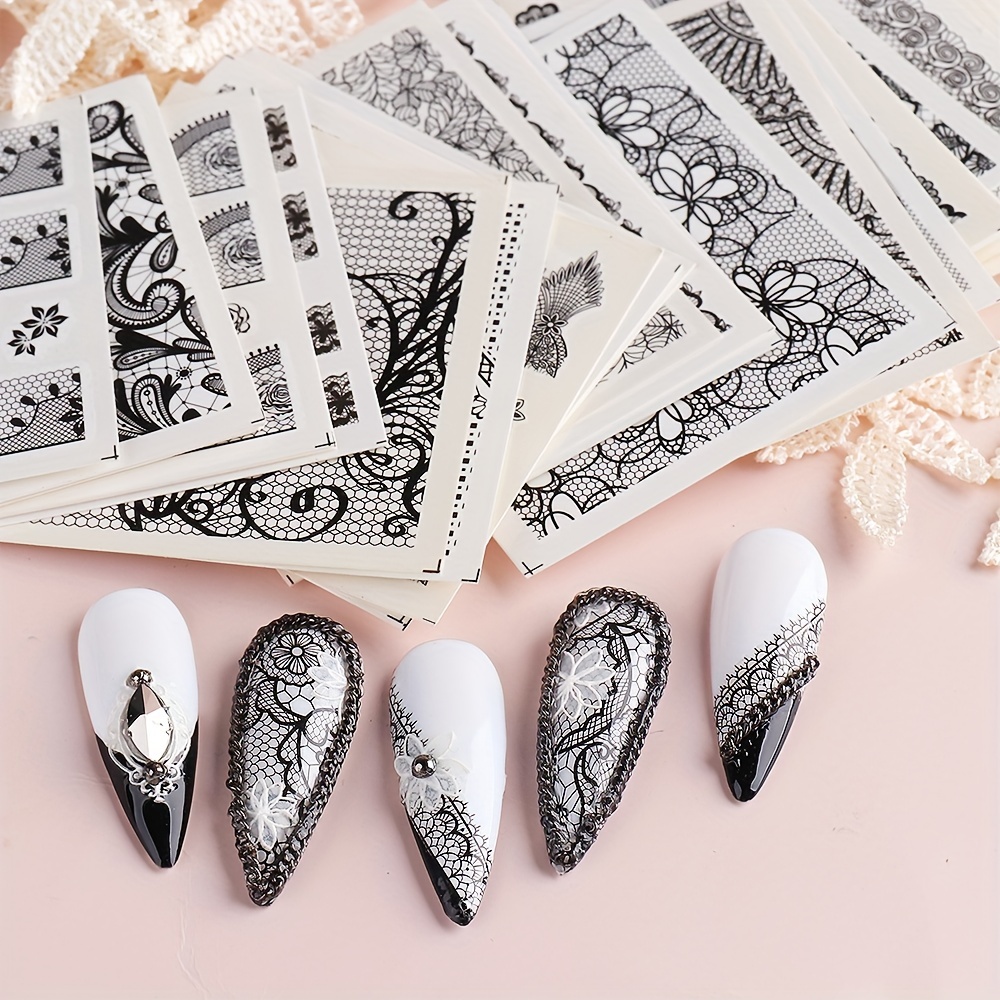 Black And White Lace Flower Nail Foils Diy Nail Art - Temu