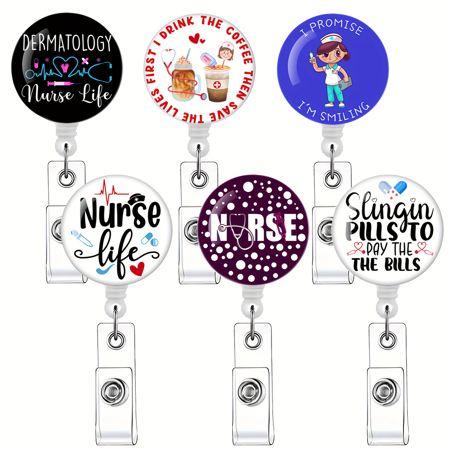 6pcs Funny Nurse Badge Reel Cute Pediatric Nursing Retractable Badge Reel  Holders Fit Nurses, Doctors, Teachers, ID Card Holders And Student Business