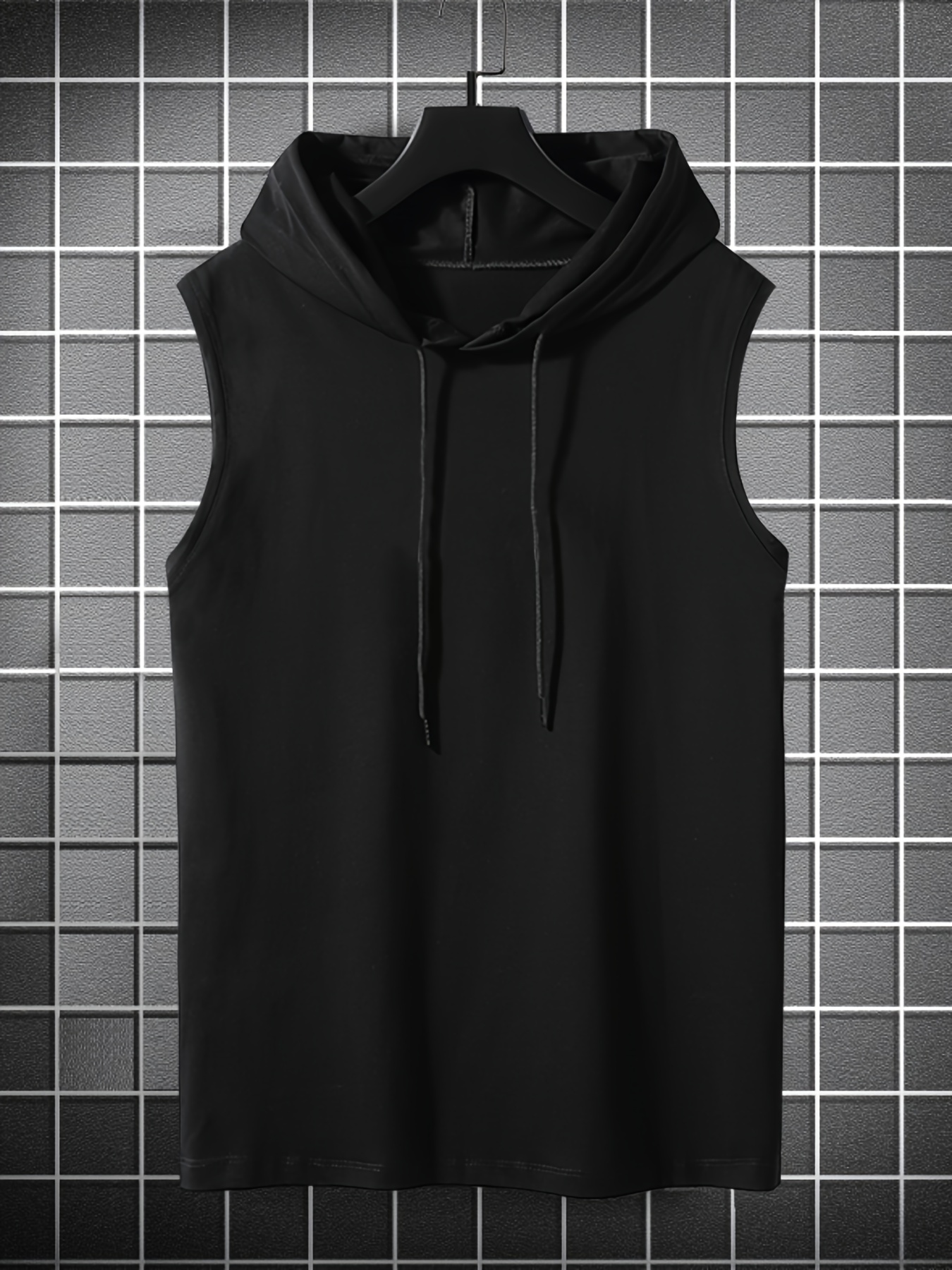 Mens Black Sleeveless Hoodie