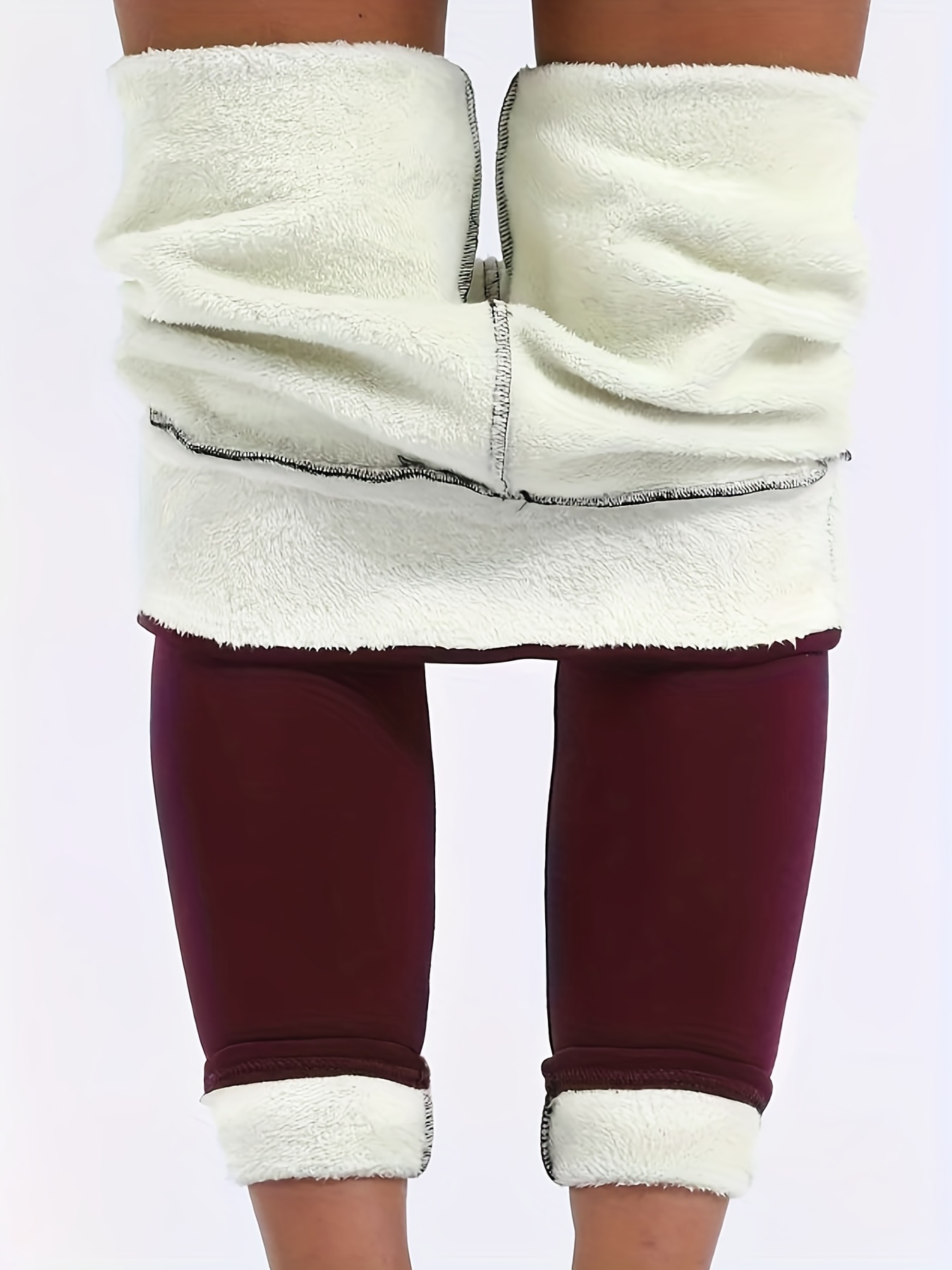 Solid Sherpa Warm Plush Lining Leggings, Casual Stretchy Long Length High  Waist Leggings, Women's Clothing - AliExpress