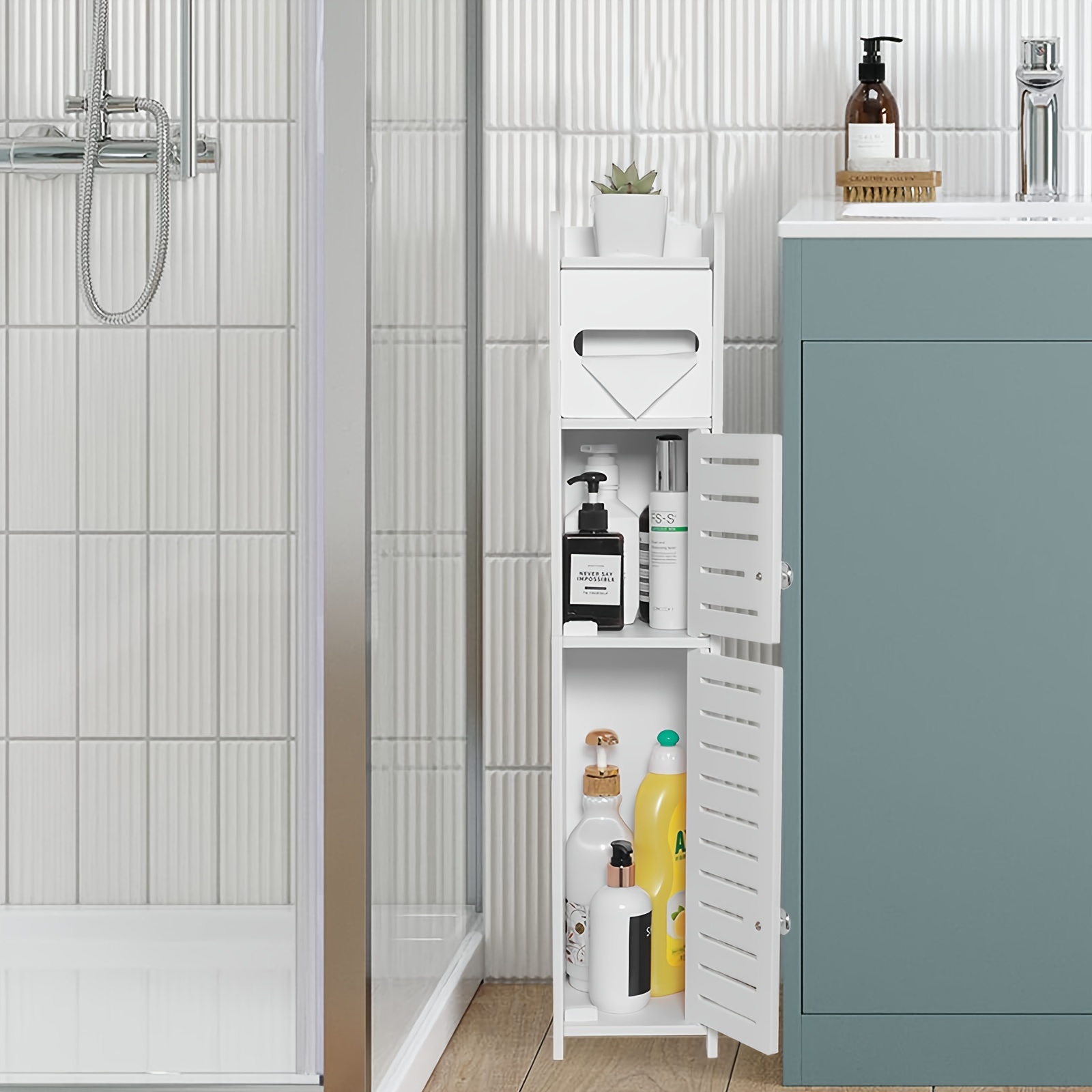 AOJEZOR Juegos de muebles de baño: Gabinete de almacenamiento de baño  pequeño ideal para soporte de papel higiénico, gabinete de papel higiénico  para