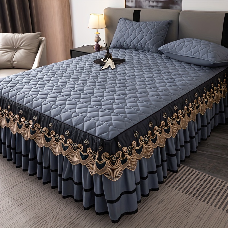 Lace Velvet Queen Size Fitted Bed Sheets Bedspread Embossing Bed Skirt  Cover New