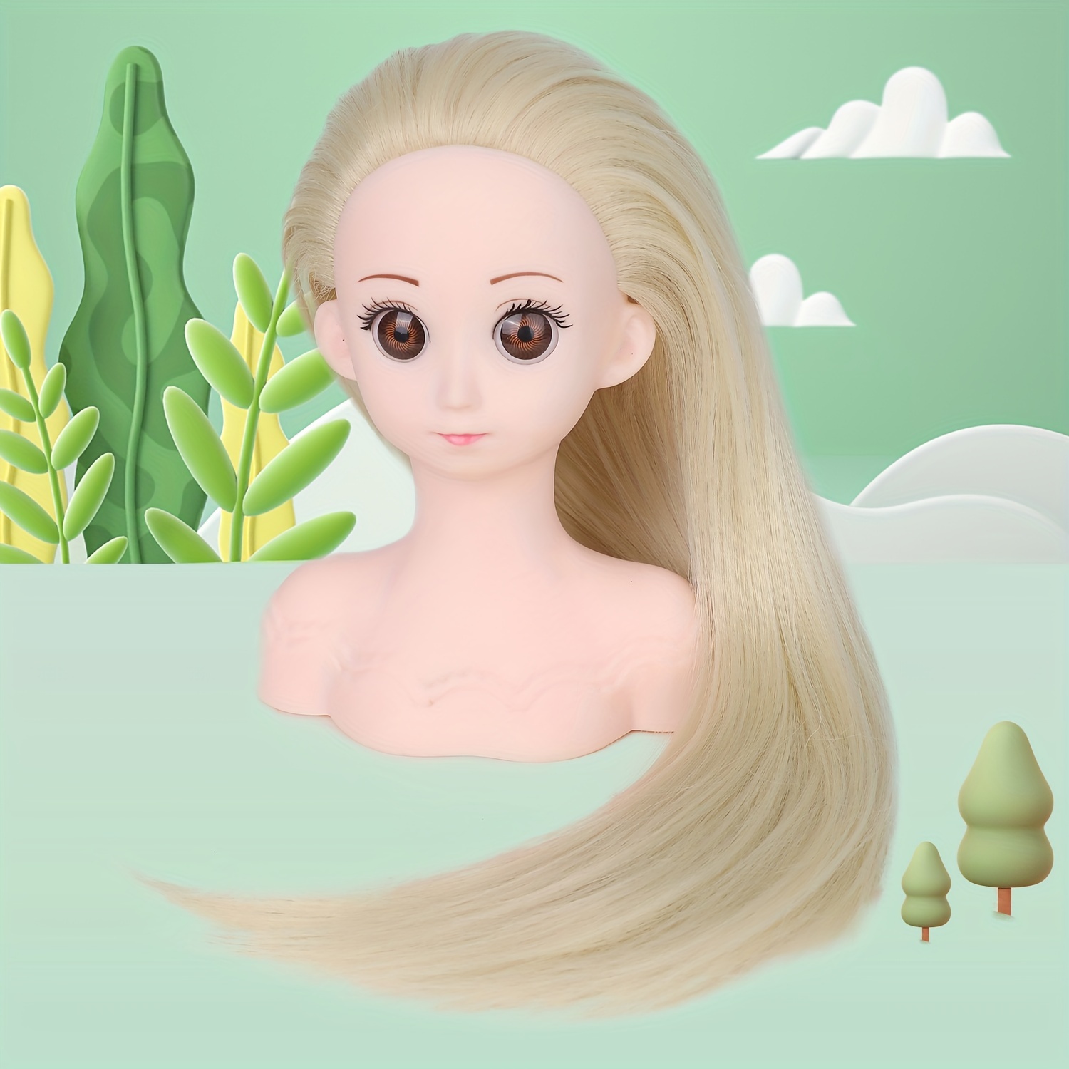Barbie Doll Head pour les jouets de coiffure, Styling Head Doll avec  sèche-cheveux, miroir, brosse cosmétique, kit de jouets de salon de coiffure  et jouets de maquillage pour les petites filles