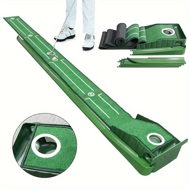 portable mini golf putting training mat for indoors and outdoor golf automatic return machine putting training aid with alignment guides compact edition golf accessories details 6