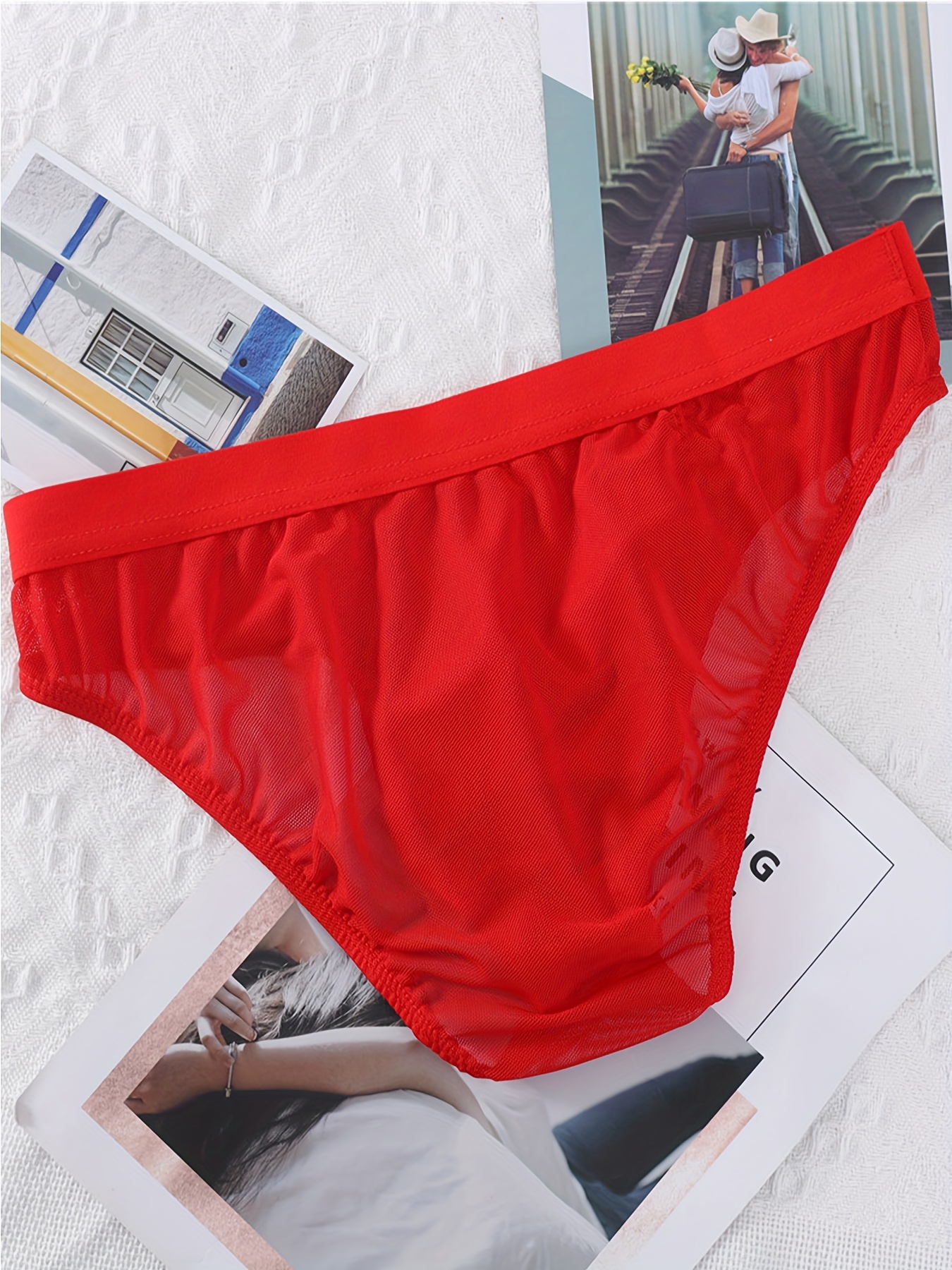 Mens Shiny Red Metallic Gag Gift Elephant Thong Bikini Underwear