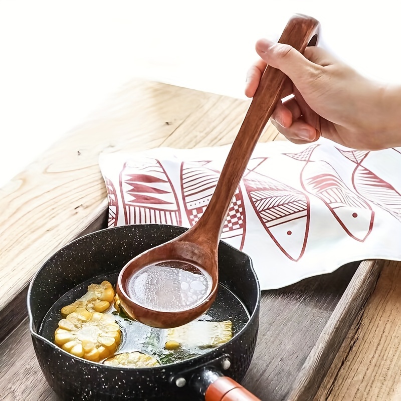 Home Wood Hanging Hole Design Cooking Porridge Soup Hot Pot Spoon Ladle Brown | Harfington
