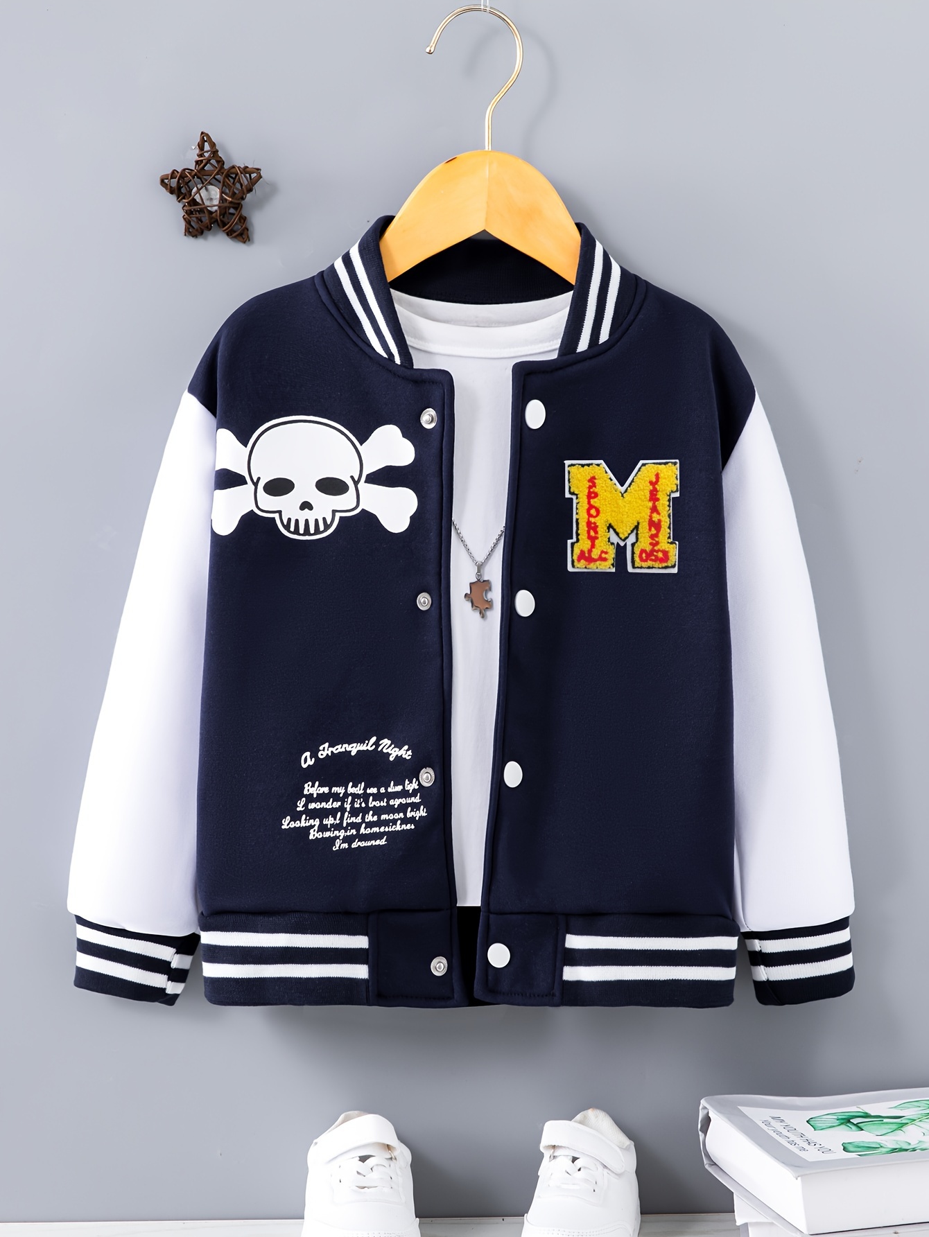 Kids Trendy Skull Print Varsity Jacket, Street Style Bomber Jacket, Boy's  Clothes For Spring Fall Outdoor