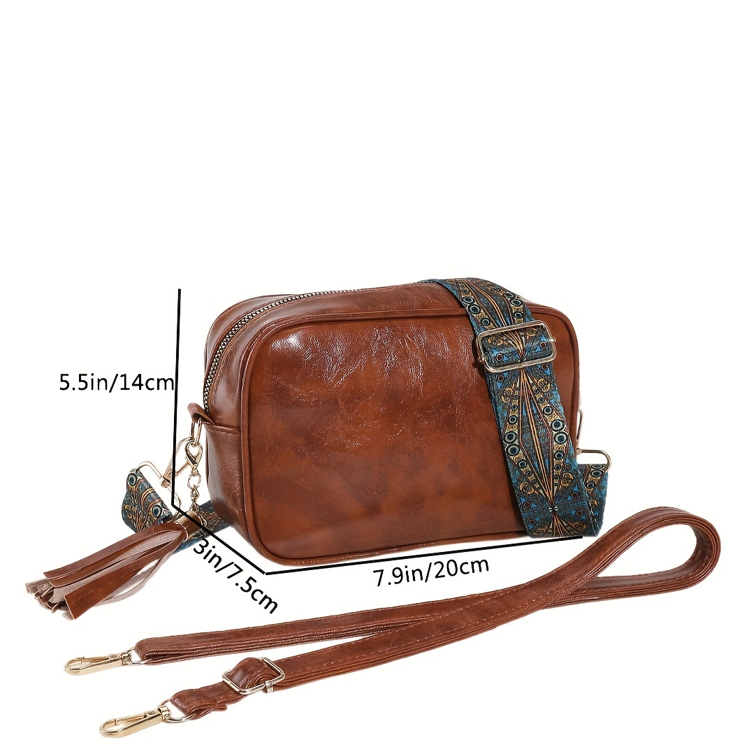 Vintage Design Square Shoulder Bag, Zipper Crossbody Bag, Women's Purse  With Wide Straps & Mini Purse - Temu