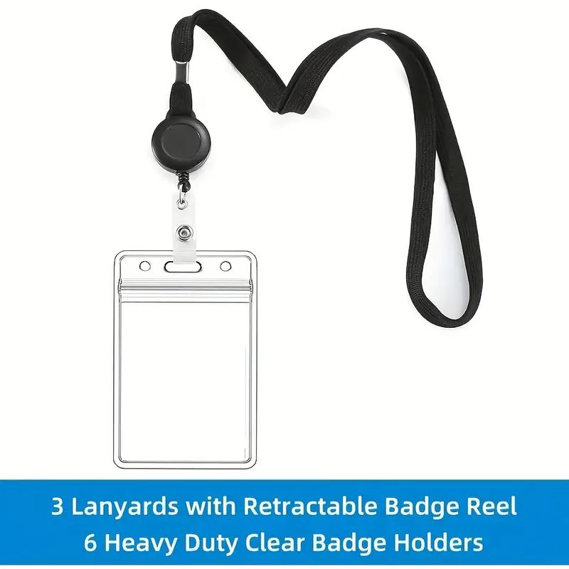 Flat ID Lanyard with Retractable Badge Reel & Heavy Duty Clear Vertical ID Card Name Badge Holder,Name Tag,Bank,Lunch,Clip,360,Vintage,Mini,Office