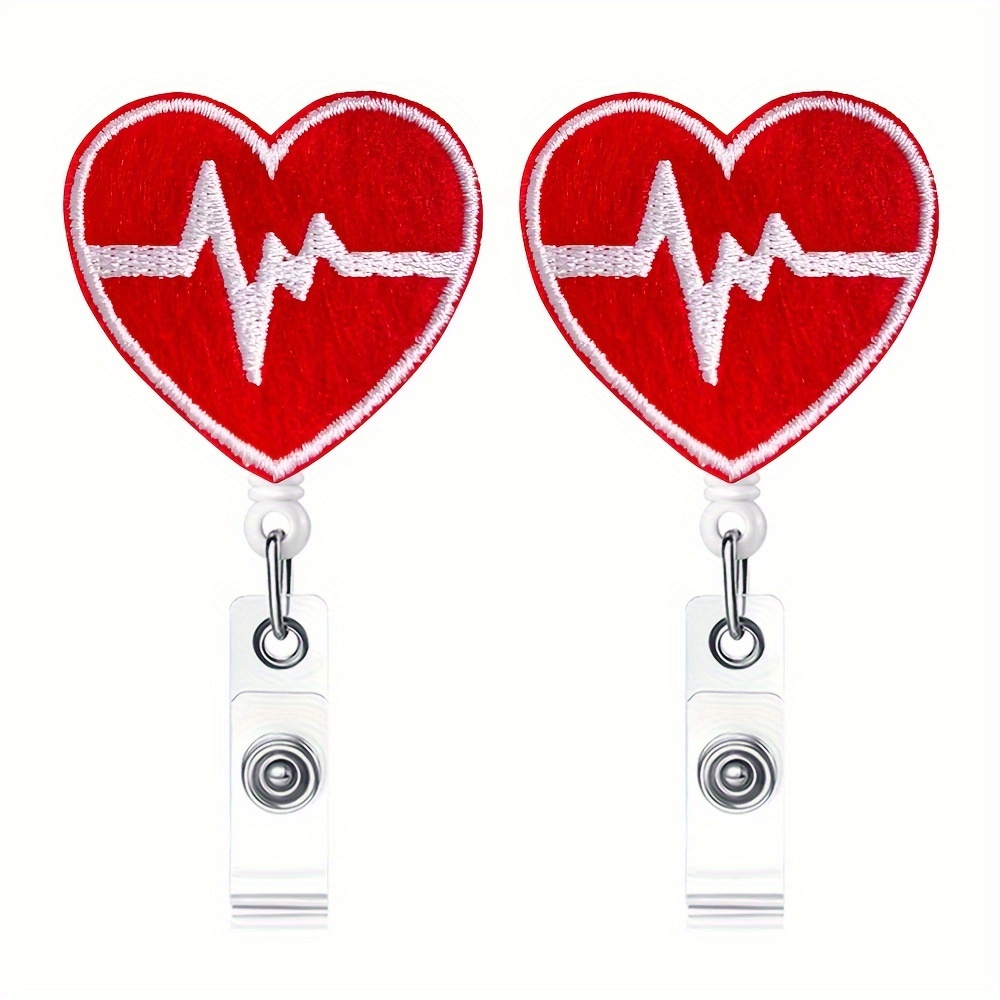 2pcs Heart Retractable Badge Holder For Women, Red Heart Badge Reel For  Nurse Doctor Clip On Name Card, Id Badge Clip For Nurse Doctor, Office  Accesso