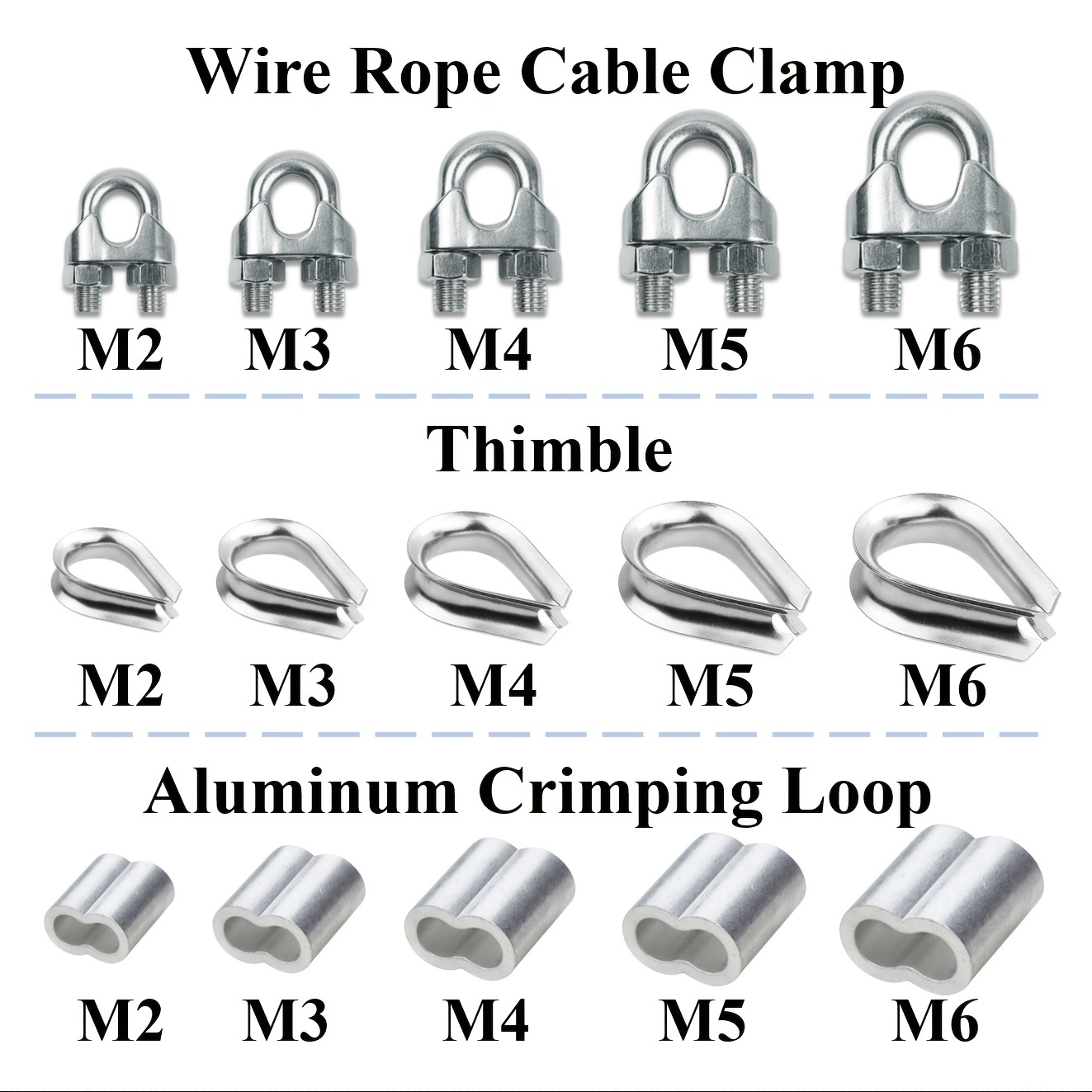 M2 m6 304 Stainless Steel Wire Rope Accessory Set Cable Clip - Temu