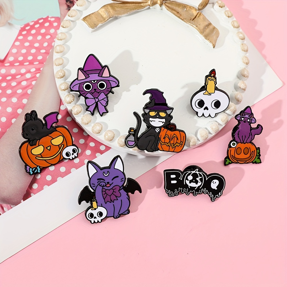 Halloween Creative Skull Black Cat Badge Halloween Gifts For - Temu Canada