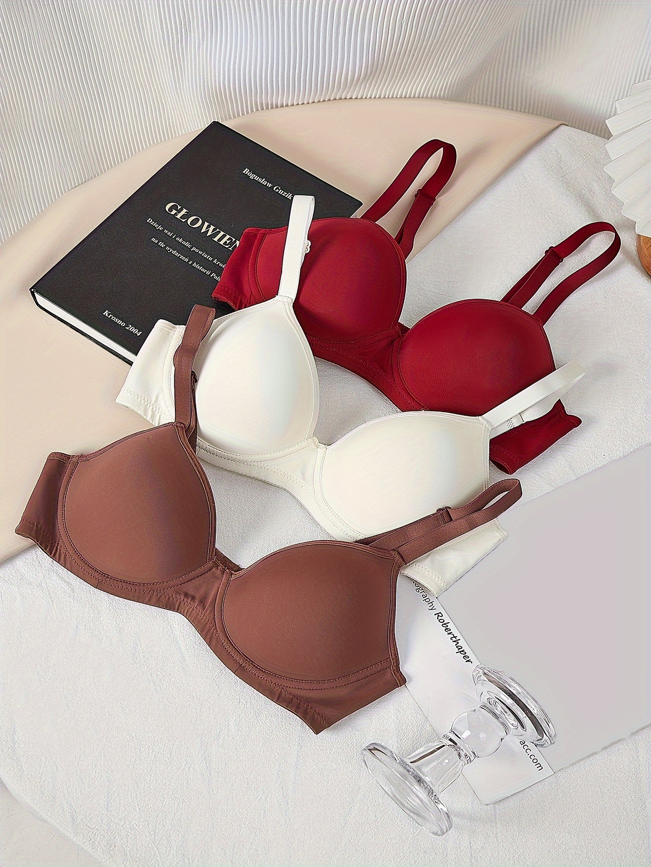 3pcs Solid Underwire Push Up Bra