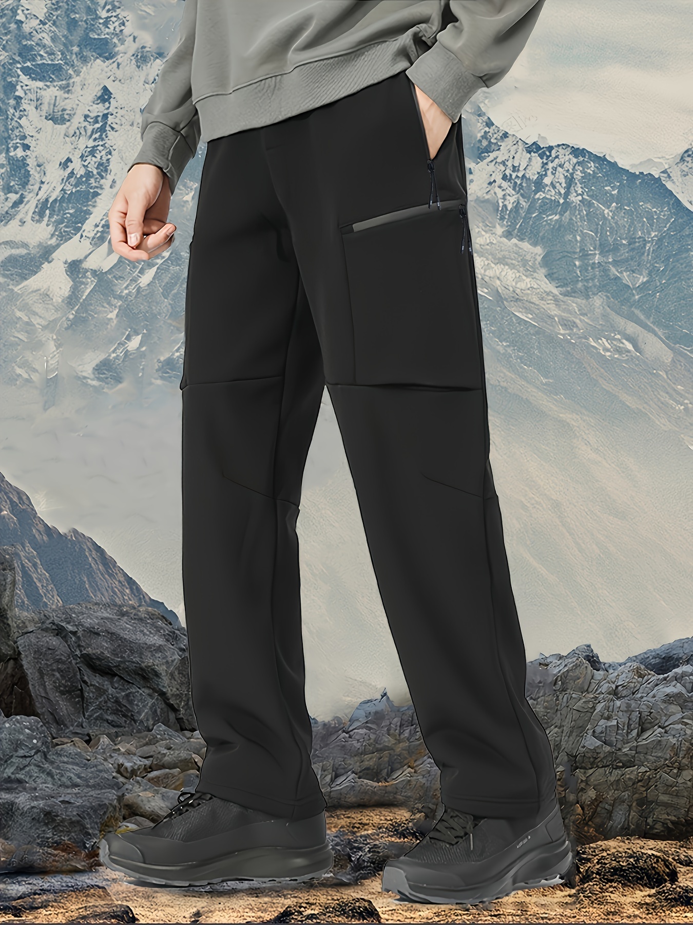 mens multi pocket pants comfy active slightly stretch water resistant trousers for outdoor activities details 4