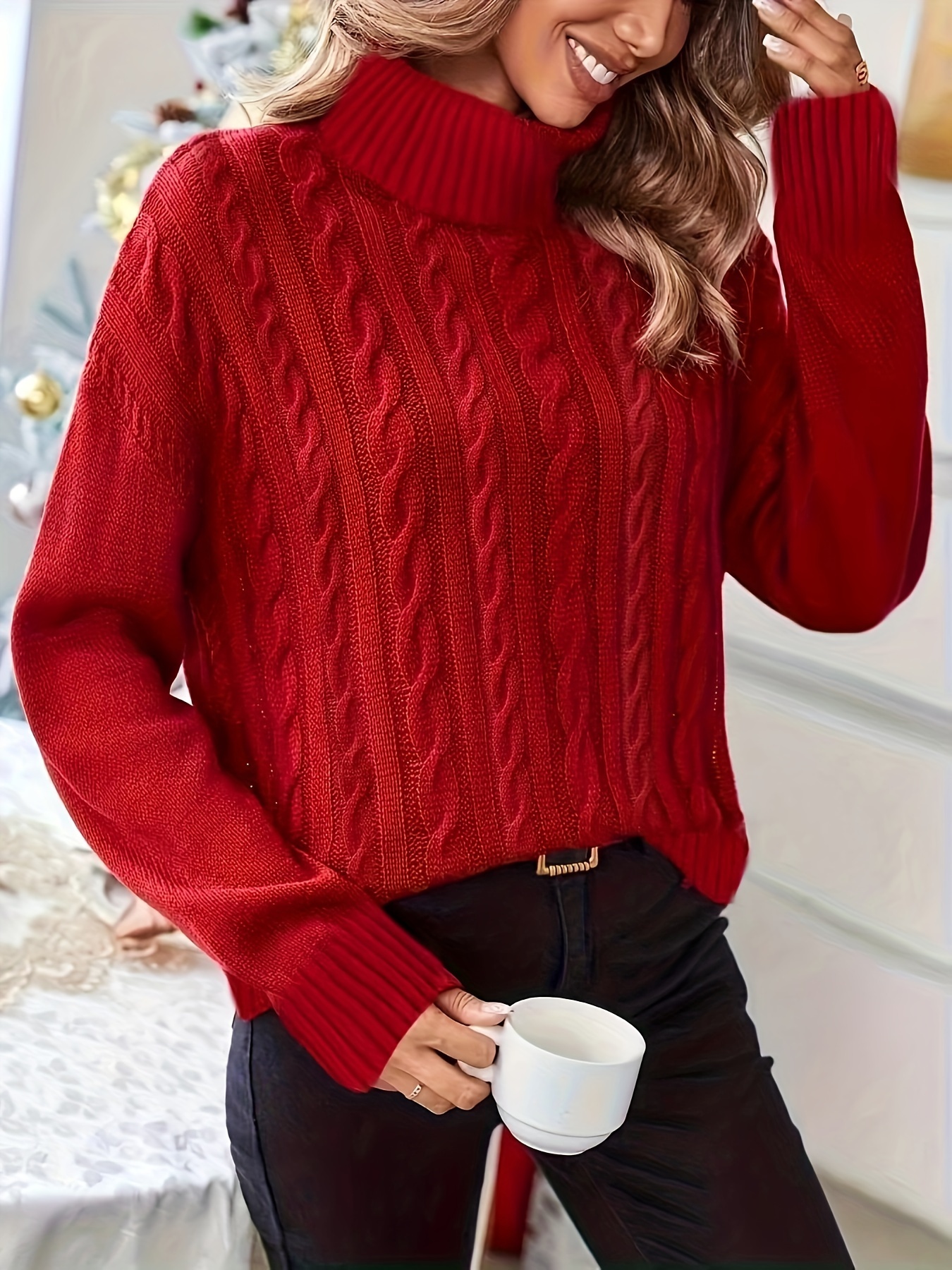 Suéter de mujer Casual Sólido Manga de linterna Bolsillo - Temu