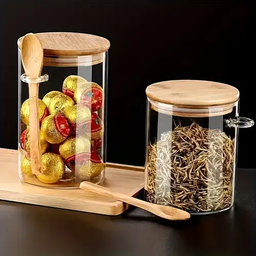 Sealed Glass Jars With Lids And Spoons, Candy Jars With Lids, Transparent  Spice Jars, Small Food Storage Containers, Kitchen Gadgets, Kitchen  Accessories - Temu