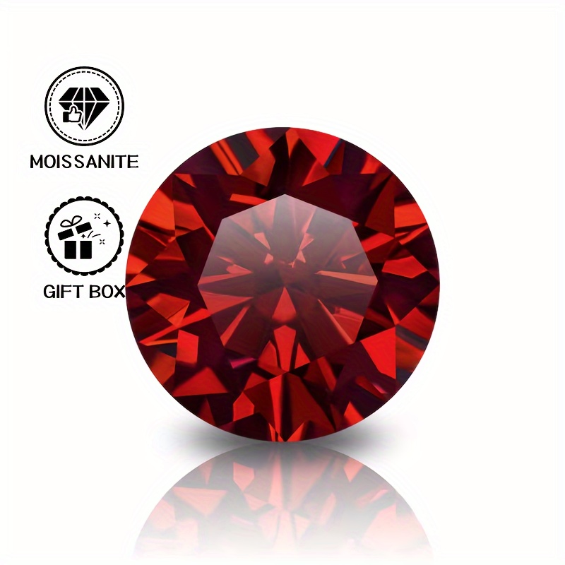 

1pc 1/2/3/5ct Greta Mae Red Round Brilliant Cut Loose Natural Moissanite Faux Diamond, Round Solitaire, D Color, Vvs1 Clarity