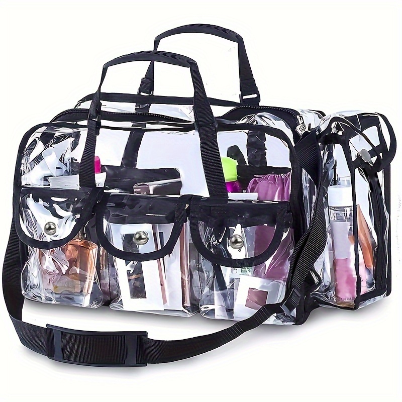 

Make Traveling Easier With This Large Clear Makeup Organizer Bag - Adjustable Strap, Sturdy Zipper & External Pockets!