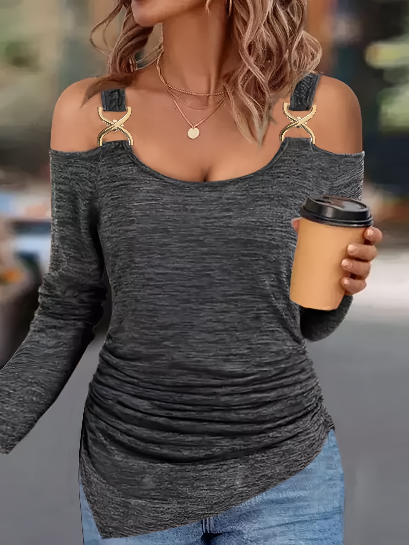 CTEEGC Womens Tops Summer Sexy Shirt Cold Shoulder Pullover Blouse Half  Sleeve Zipper Printed Tops 
