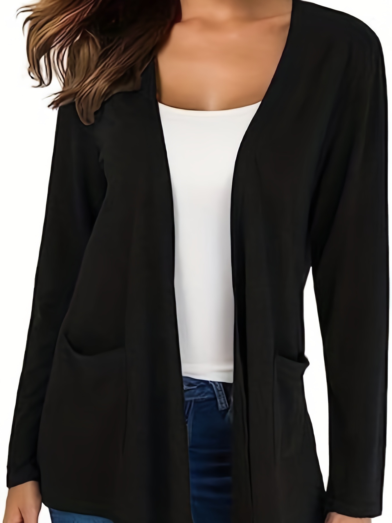 Plus Size Elegant Coat Women's Plus Solid Long Sleeve Open - Temu