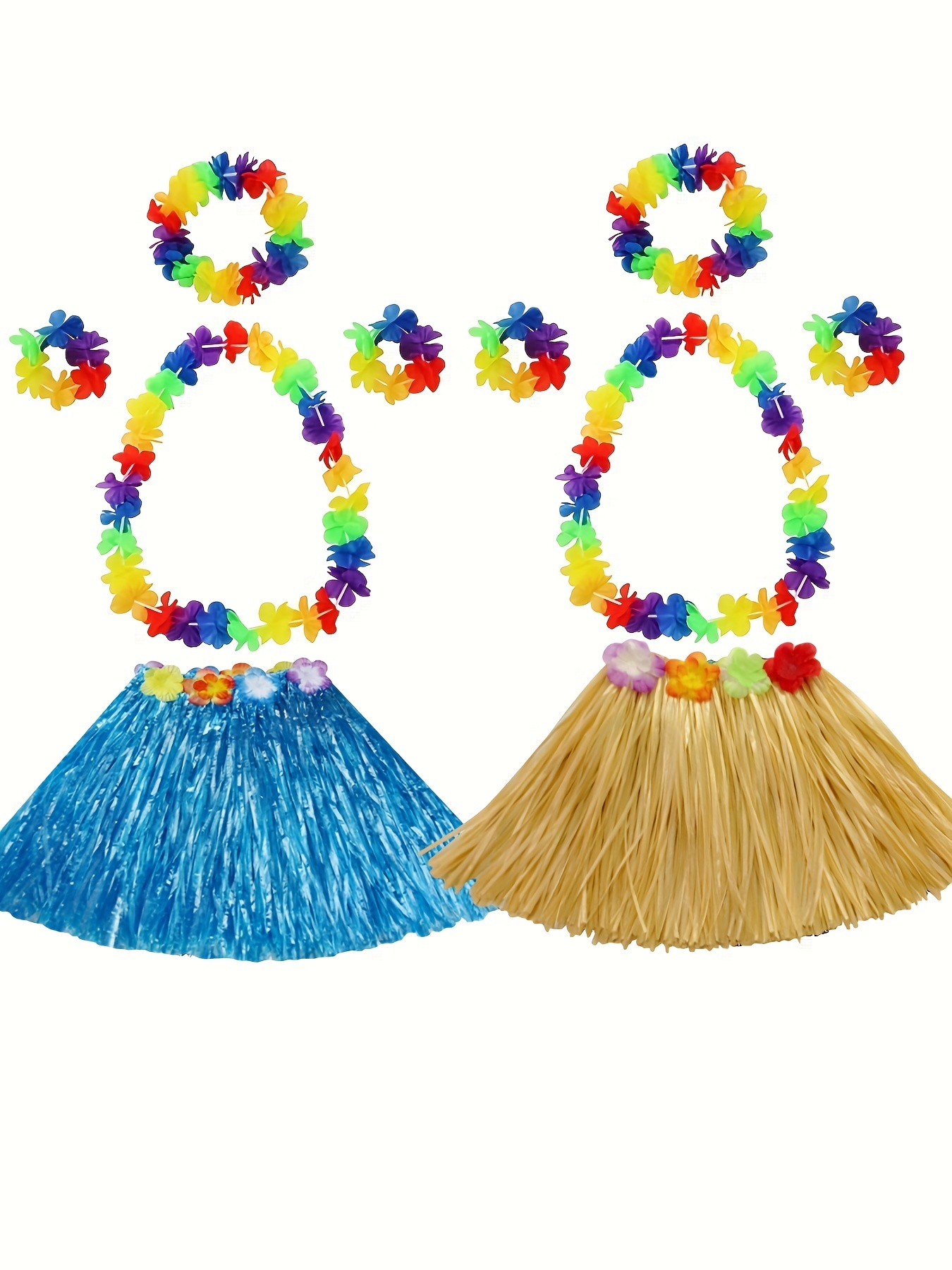 2 Sets Hawaiian Grass Hula Skirts & Leis for Women