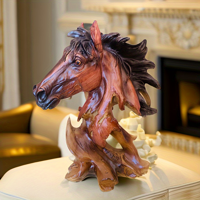 1pc 馬の頭のレジン彫刻、馬の像コレクション、屋内外の庭の装飾のための独占アート、馬の愛好家やコレクターに最高の贈り物になります、新年の贈り物