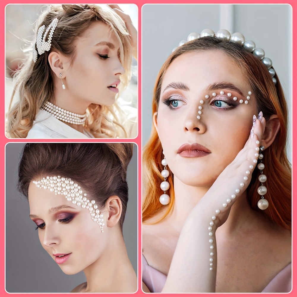  Self Adhesive Pearl Stickers, Hair Pearls Stick On for Crafts  Face, Makeup, Nail, Flat Back Pearl Assorted Size, Perlas para El Cabello  De Mujer Conpegamento