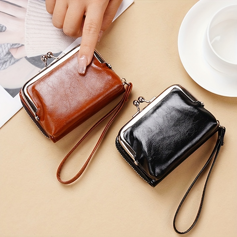 Womens Wallet Small Rfid Ladies Compact Bifold Leather Vintage Coin Purse  With Zipper And Kiss Lock