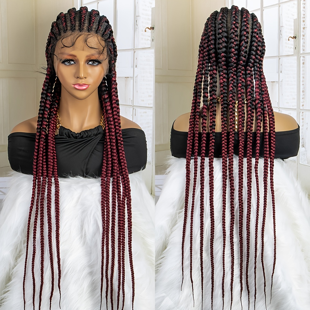 Synthetic Lace Front Wigs Burgundy Glue Free Braided Synthetic Lace Front  Wig Twisted Braid Used for Daily Wear by Black Women,B,22 inches