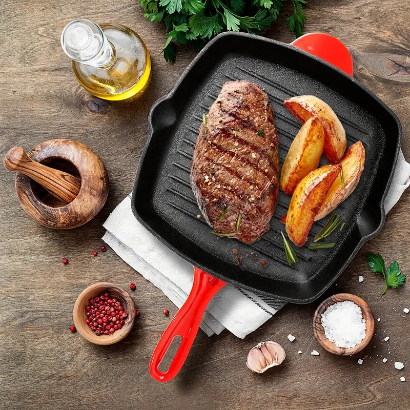 Nonstick Cast Iron Grill Pan With Side Drip Spout - Perfect For Steak,  Induction, Gas Stove, And Electric Stovetop - Easy To Clean And Durable -  Temu