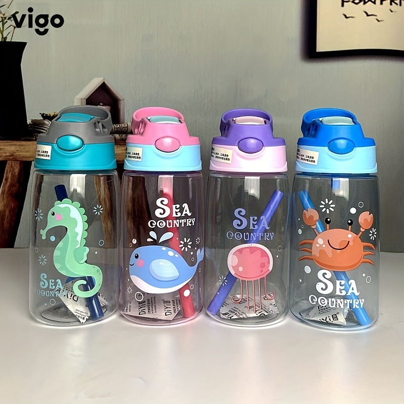 

1pc, Cute Kawaii Animals Vigo Cartoon Water Bottle With Straw - 480ml/16oz Bpa-free Plastic Water Cup For Summer Drinking And Travel - Perfect Birthday Gift