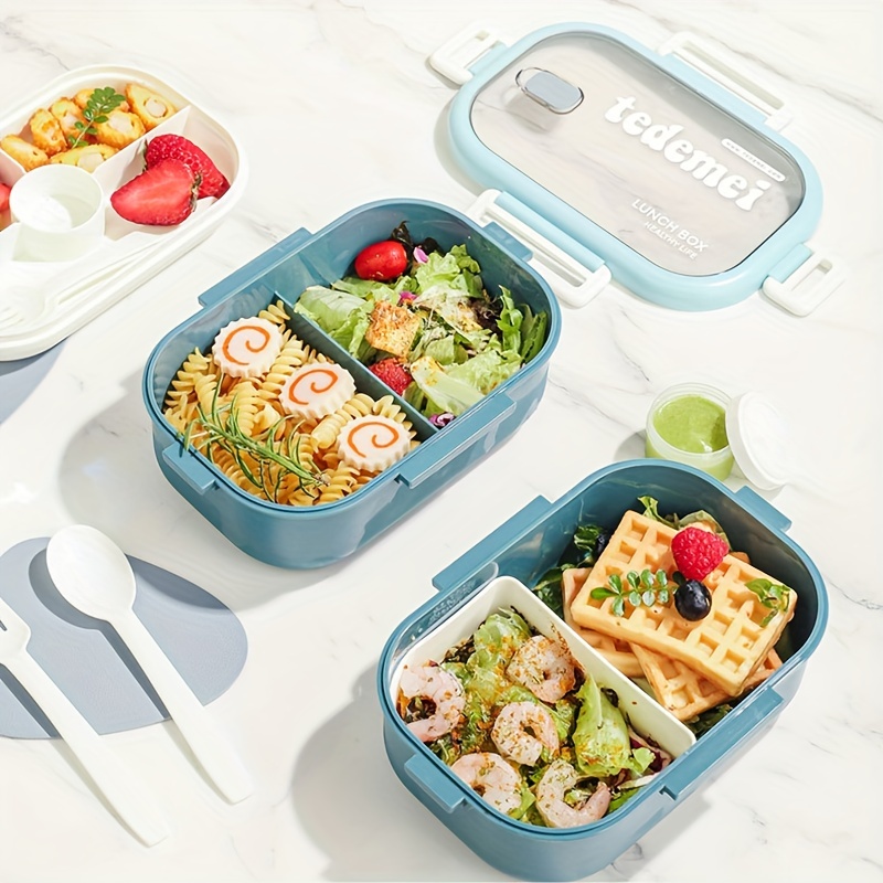 Lunch Box, Boîte à Déjeuner en Plastique pour Enfant Adulte, Boîte à Repas  avec Trois Compartiments et des Couverts(Fourchette et Cuillère), sans BPA,  pour Micro-Ondes et Lave-Vaisselle - vert