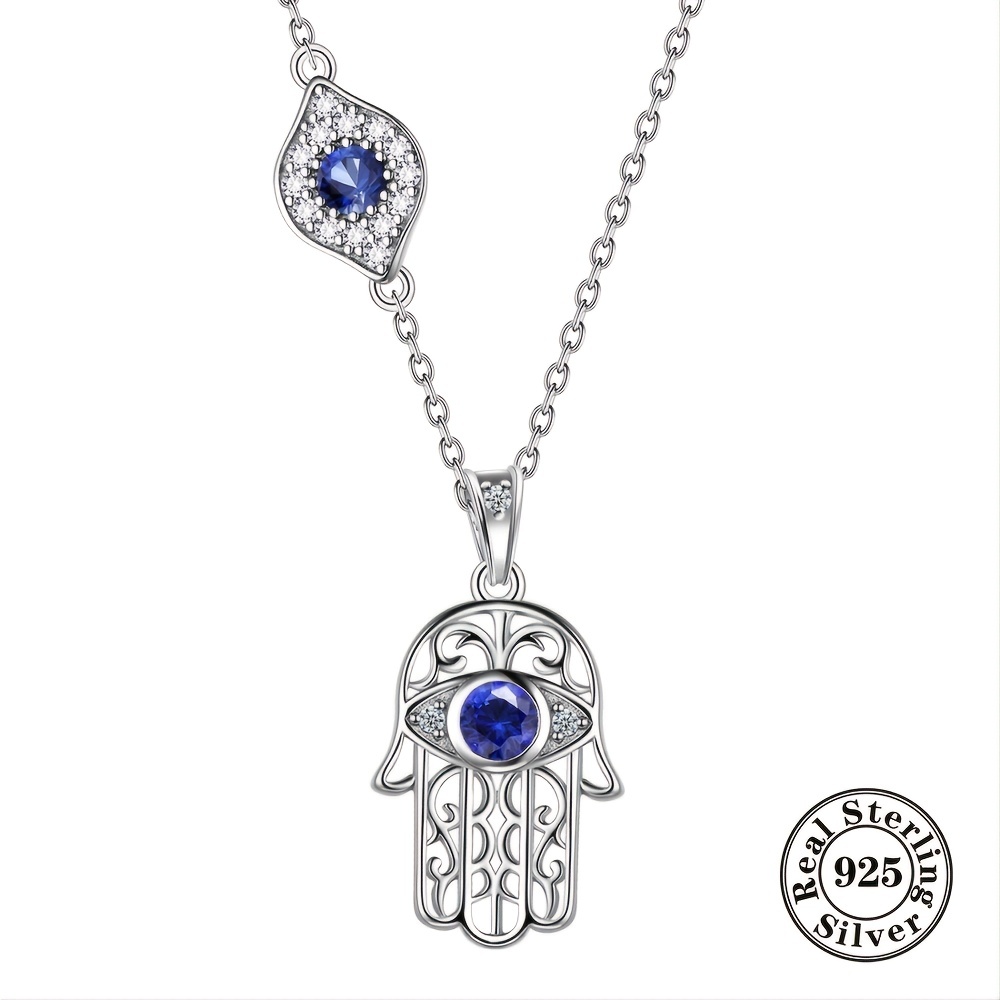  Hamsa Hand of Fatima Pendant Necklace 925 Sterling Silver Hamsa  Evil Eye Good Luck Amulet Necklaces : Clothing, Shoes & Jewelry
