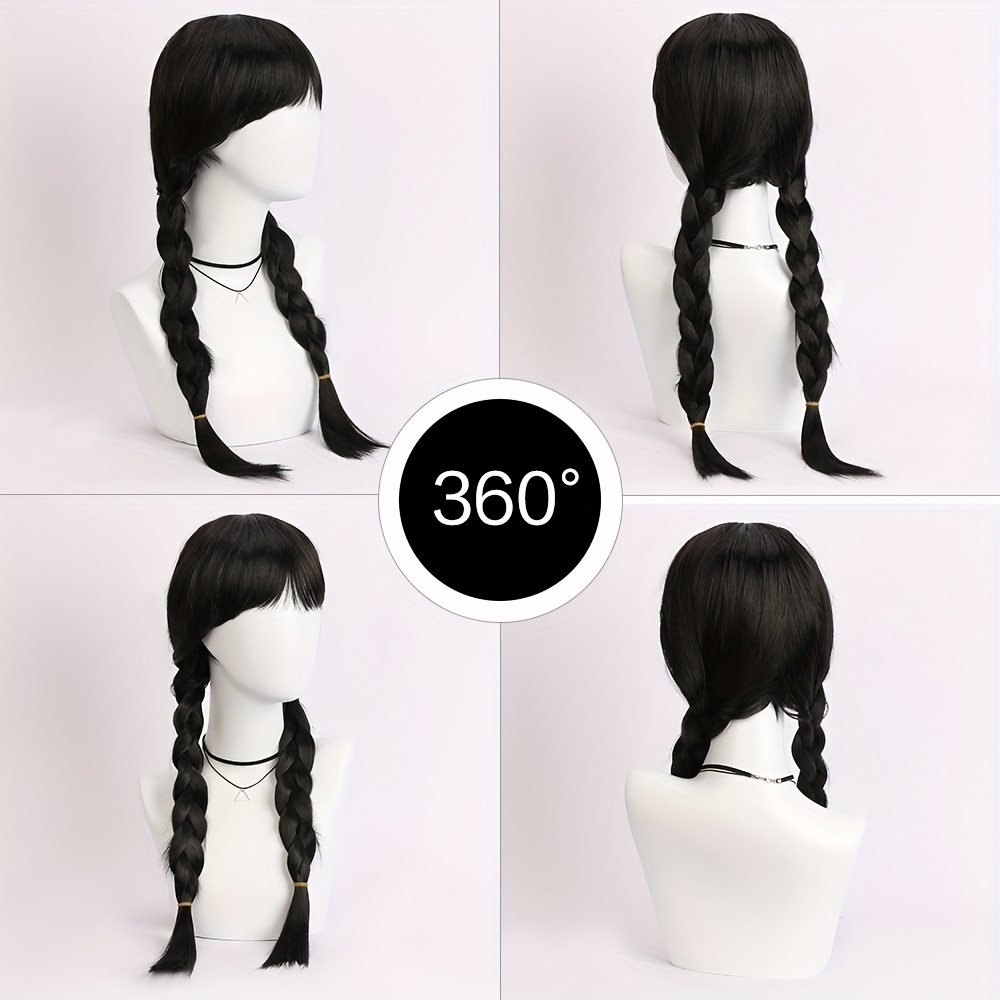 Costume Wigs Black Long Straight Wig Double Ponytail - Temu