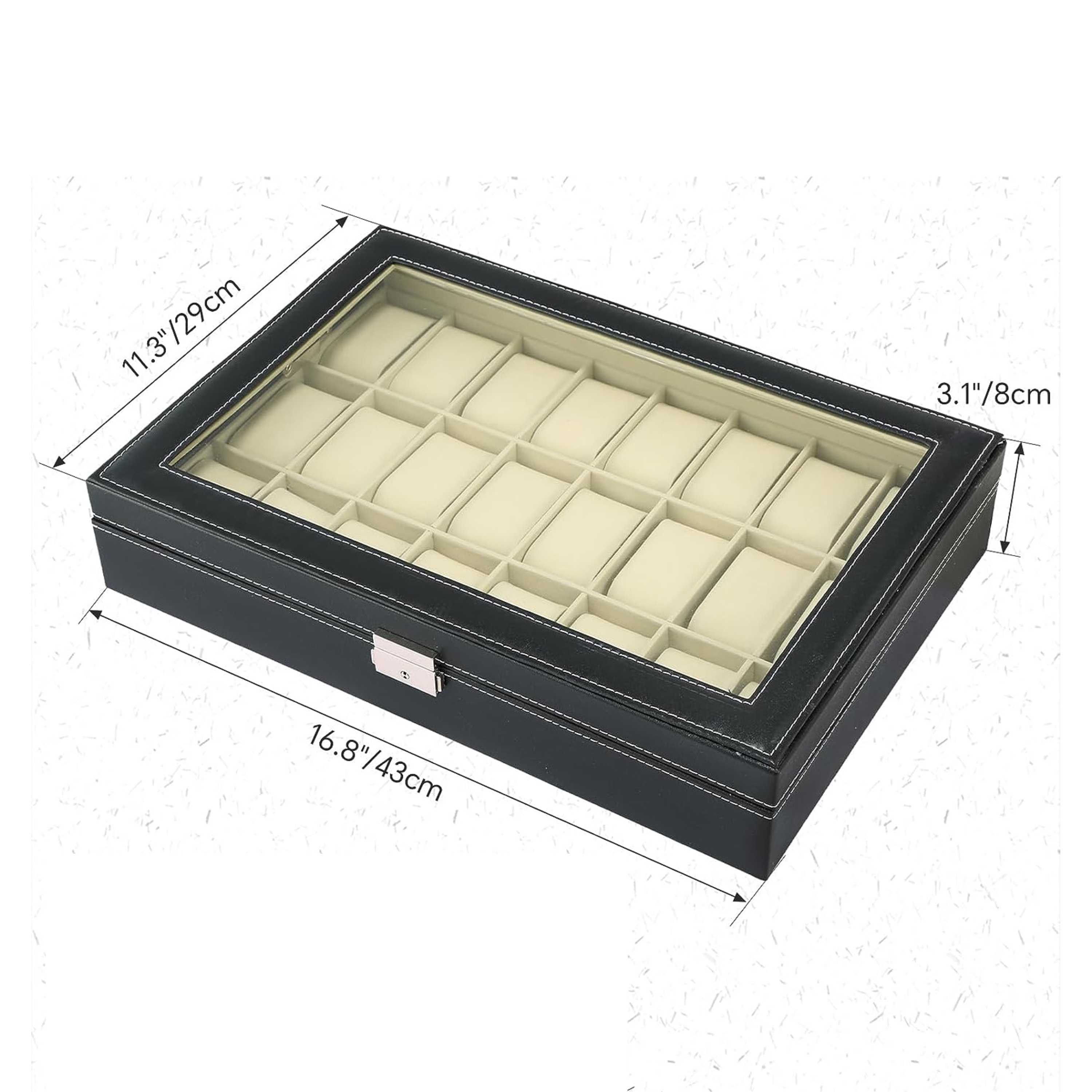 1pc 2/6/12/24 Slots PU Leather Watch Box Display Case, Jewelry Organizer With Glass Top details 9