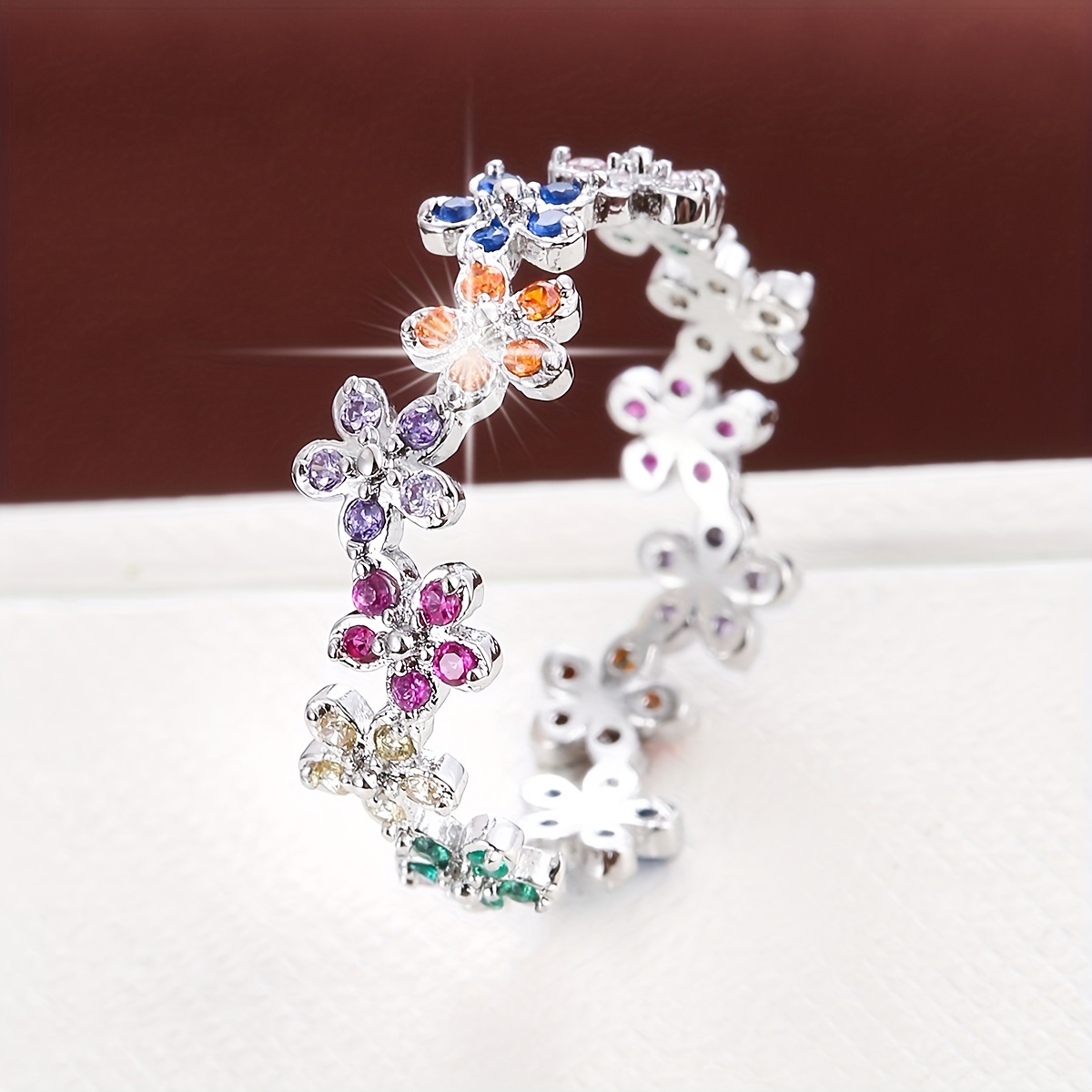 Chrysanthemum Wreath Design Ring With Synthetic Synthetic Zirconia For Fashionable