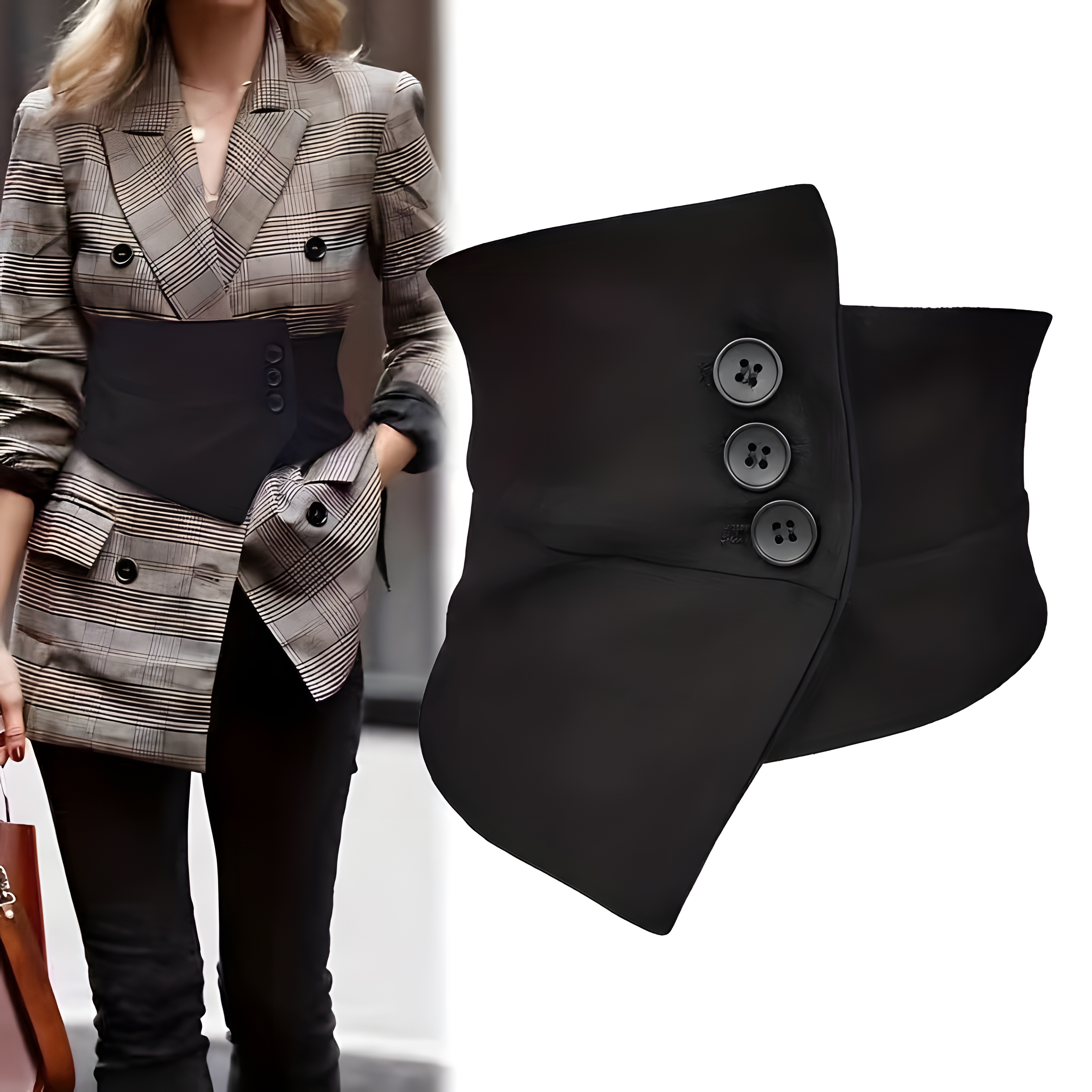 

Trendy Wide Elastic Girdle Triple Button Black Corset Waistband Waspie Wide Waist Belts Elegant Dress Coat Belt For Women