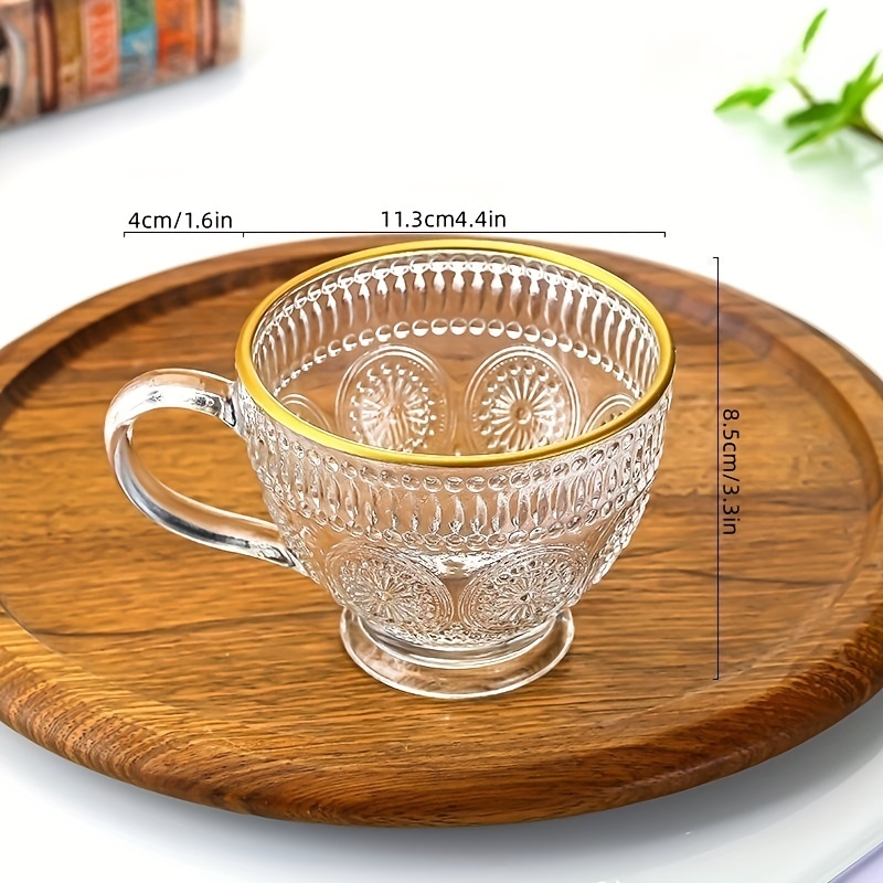 Classic Clear Heat-resistant Glass Tea Cup w/ Handle with Saucer Set